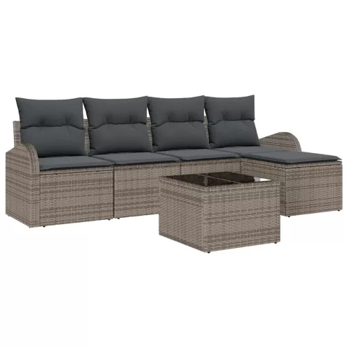 Kerti Kanapé Szett párnával 6 pcs Szürke Poli rattan