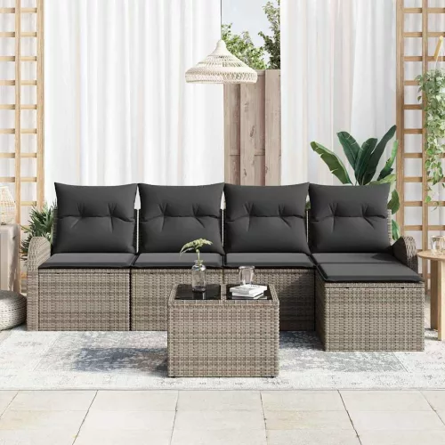 Kerti Kanapé Szett párnával 6 pcs Szürke Poli rattan