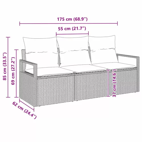 Kerti Kanapé Szett 3 pcs Szürke Poli rattan és porfestett acél