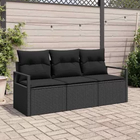   Kerti Kanapé Szett 3 pcs Fekete Poli rattan és porfestett acél