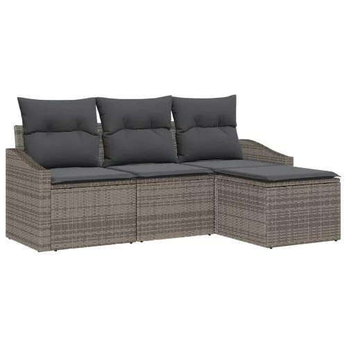 Kerti Kanapé Szett 4 pcs Szürke Poli rattan és porfestett acél