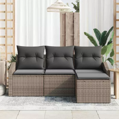 Kerti Kanapé Szett 4 pcs Szürke Poli rattan és porfestett acél