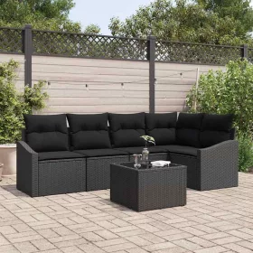   Kert étkező szett 6 pcs Fekete Poli rattan és porfestett acél