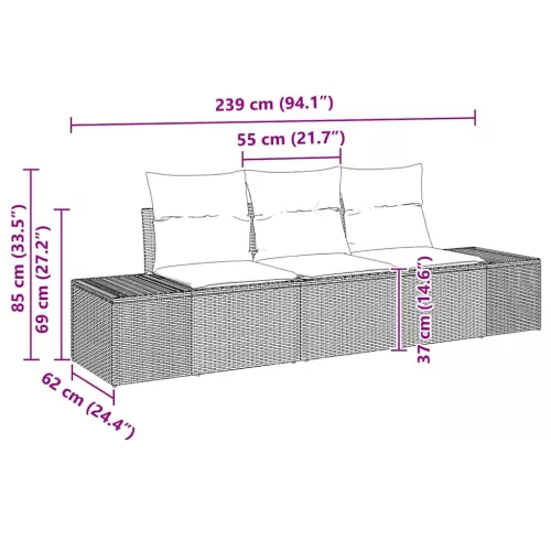 Kerti Kanapé Szett párnával tárolóval 3 pcs Fekete és Krém