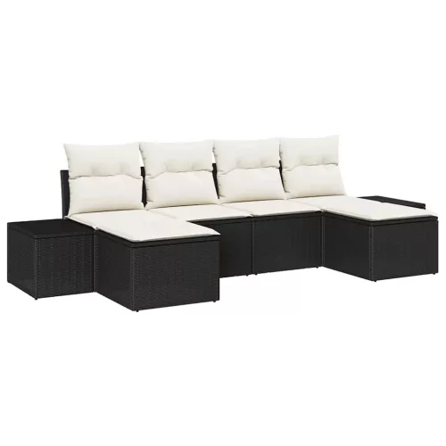 Kerti Kanapé Szett 6 pcs Fekete és krémszínű 184 x 62 x 85 cm