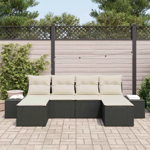 Kerti Kanapé Szett 6 pcs Fekete és krémszínű 184 x 62 x 85 cm