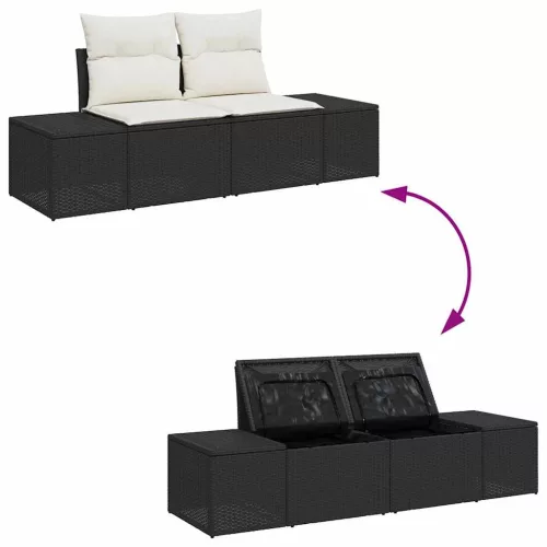 Kerti Kanapé Szett 6 pcs Fekete és krémszínű 184 x 62 x 85 cm