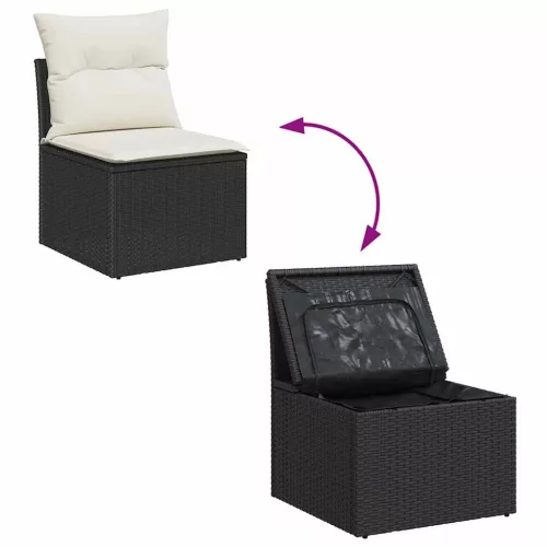 Kerti Kanapé Szett 6 pcs Fekete és krémszínű 184 x 62 x 85 cm