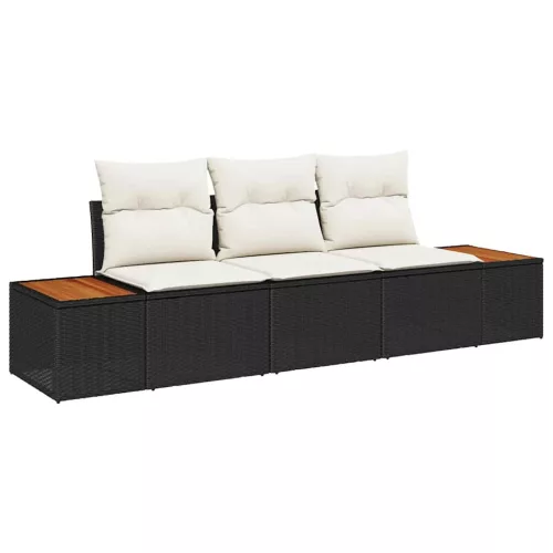 Kerti Kanapé Szett 3 pcs Fekete és krémszínű Poli rattan