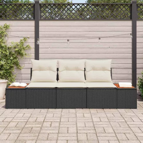 Kerti Kanapé Szett 3 pcs Fekete és krémszínű Poli rattan