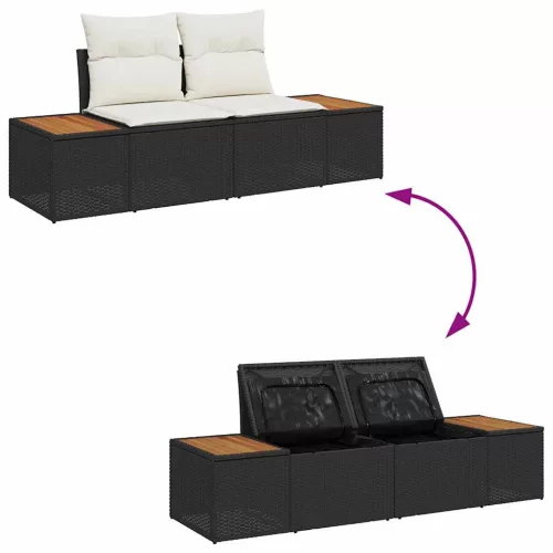 Kerti Kanapé Szett 3 pcs Fekete és krémszínű Poli rattan