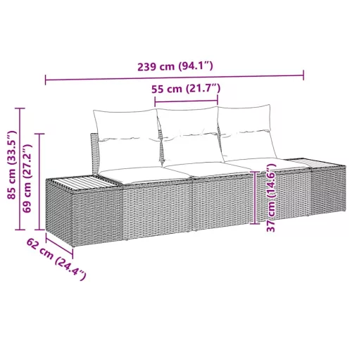 Kerti Kanapé Szett 3 pcs Fekete és krémszínű Poli rattan
