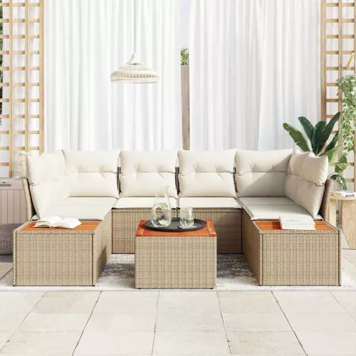 Kerti Kanapé Szett párnával tárolóval 6 pcs Bézs Poli rattan
