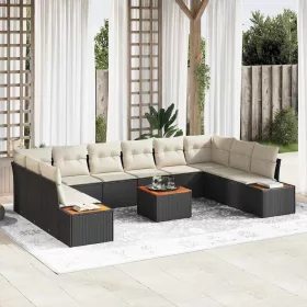   Kerti Kanapé Szett 11 pcs Fekete és krémszínű 344 x 209 x 85 cm