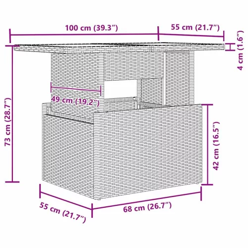 Kerti Kanapé Szett 11 pcs Szürke 100 x 55 x 73 cm Poli rattan