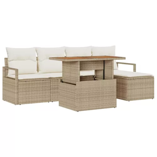 Kerti Kanapé Szett tárolóval 6 pcs Bézs Poli rattan