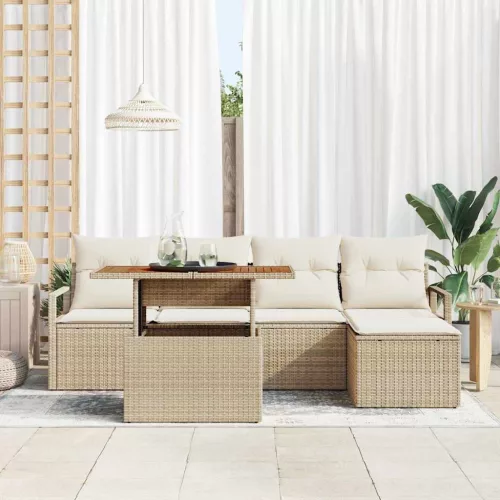 Kerti Kanapé Szett tárolóval 6 pcs Bézs Poli rattan