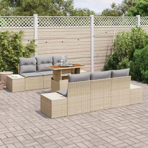 Kerti Kanapé Szett tárolóval 7 pcs Bézs Poli rattan