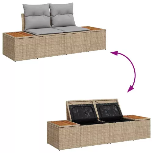 Kerti Kanapé Szett tárolóval 7 pcs Bézs Poli rattan