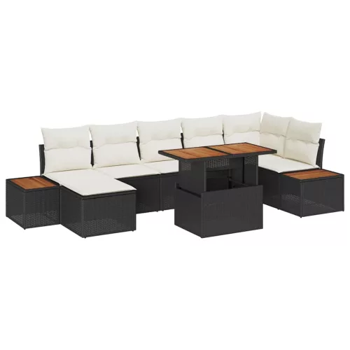 Kerti Kanapé Szett tárolóval 8 pcs Fekete Poli rattan