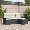 Kerti Kanapé Szett 4 pcs Fekete és krémszínű Poli rattan
