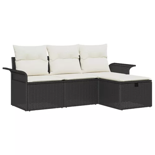 Kerti Kanapé Szett 4 pcs Fekete és krémszínű Poli rattan