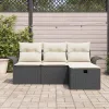 Kerti Kanapé Szett 4 pcs Fekete és krémszínű Poli rattan