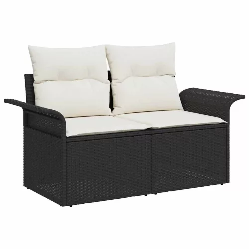 Kerti Kanapé Szett 4 pcs Fekete és krémszínű Poli rattan