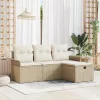 Kerti Kanapé Szett párnával 4 pcs bézs és krémszínű Poli rattan