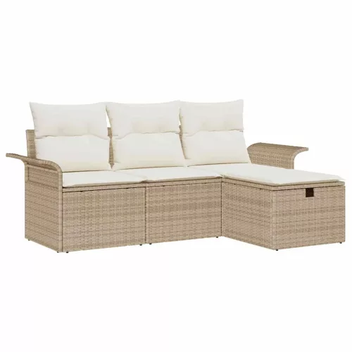 Kerti Kanapé Szett párnával 4 pcs bézs és krémszínű Poli rattan