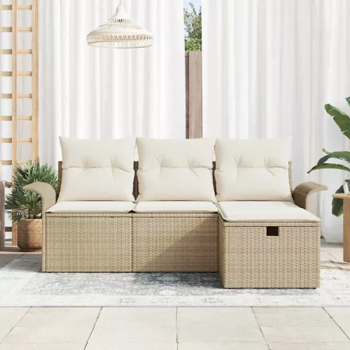 Kerti Kanapé Szett párnával 4 pcs bézs és krémszínű Poli rattan