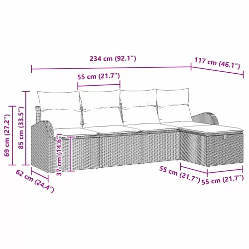 Kerti Kanapé Szett 5 pcs Fekete és krémszínű 234 x 117 x 85 cm