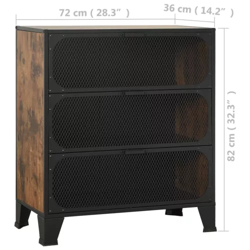 Rusztikus barna fém és MDF tárolószekrény 72 x 36 x 82 cm