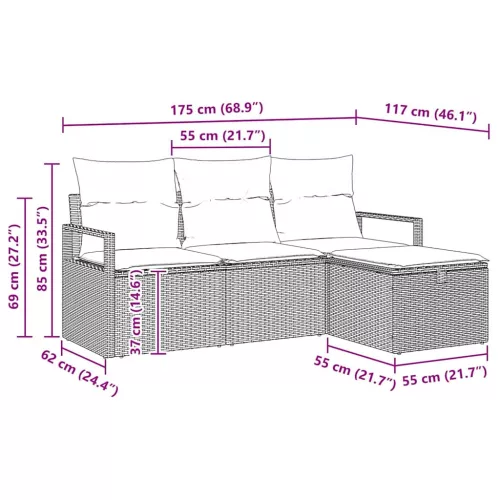 Kerti Kanapé Szett párnával 4 pcs bézs és világosszürke