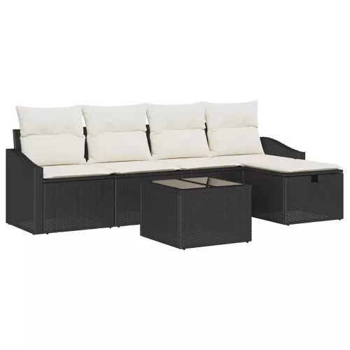 Kerti Kanapé Szett párnával 6 pcs Fekete Poli rattan
