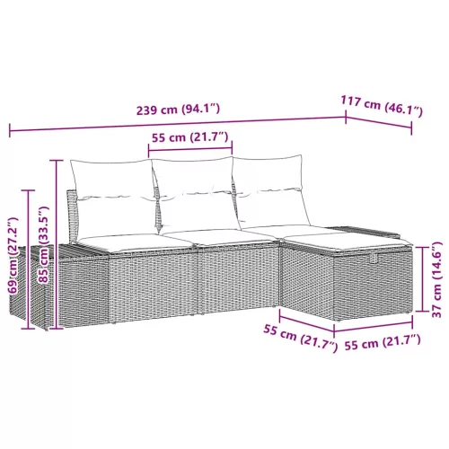 Kerti Kanapé Szett párnával 4 pcs Bézs Poli rattan
