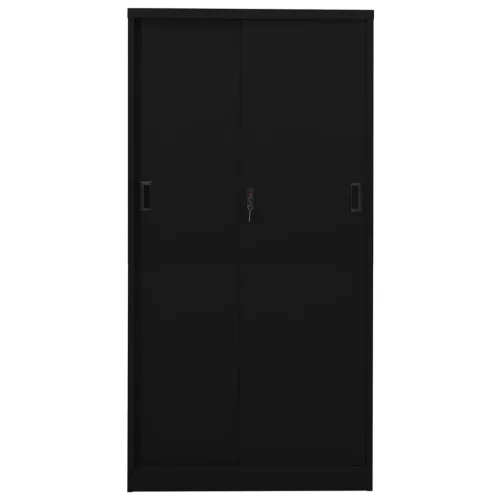 Fekete acél tolóajtós irodai szekrény 90 x 40 x 180 cm