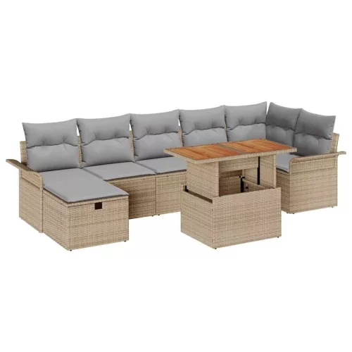 Kerti Kanapé Szett párnával tárolóval 8 pcs Bézs Poli rattan