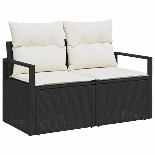Kerti Kanapé Szett párnával tárolóval 9 pcs Fekete Poli rattan