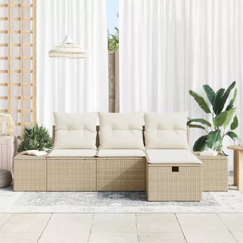Kerti Kanapé Szett 4 pcs Bézs 55 x 62 x 69 cm Poli rattan