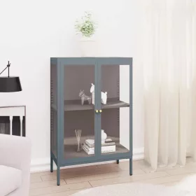   Antracitszürke acél és üveg tálalószekrény 75 x 35 x 105 cm