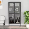 Antracitszürke acél és edzett üveg vitrin 90 x 40 x 180 cm