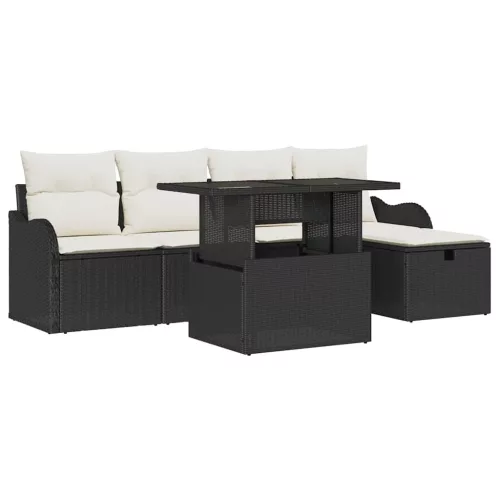 Kerti Kanapé Szett párnával tárolóval 6 pcs Fekete Poli rattan