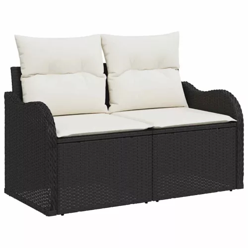 Kerti Kanapé Szett párnával tárolóval 6 pcs Fekete Poli rattan