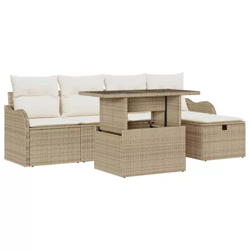 Kerti Kanapé Szett párnával tárolóval 6 pcs Bézs Poli rattan
