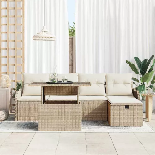 Kerti Kanapé Szett párnával tárolóval 6 pcs Bézs Poli rattan