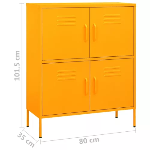 Mustársárga acél tárolószekrény 80 x 35 x 101,5 cm