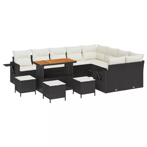 Kerti Kanapé Szett 13 pcs Fekete polirattan