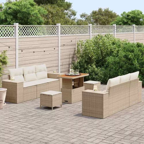 Kerti Kanapé Szett tárolóval 9 pcs Bézs Poli rattan