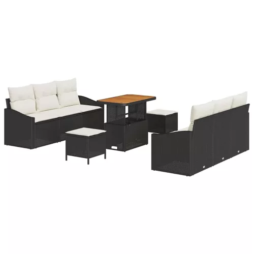 Kerti Kanapé Szett párnával 9 pcs Fekete Poli rattan